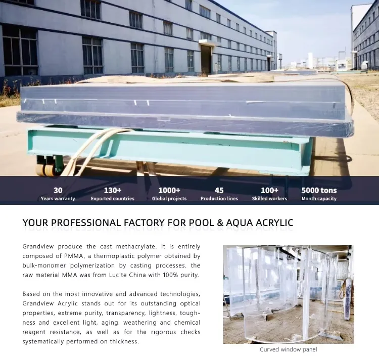 93% Transmittance Cast PMMA UV Resistant Project Engineering Manufacturer Clear Acrylic Swimming Pool Sheet