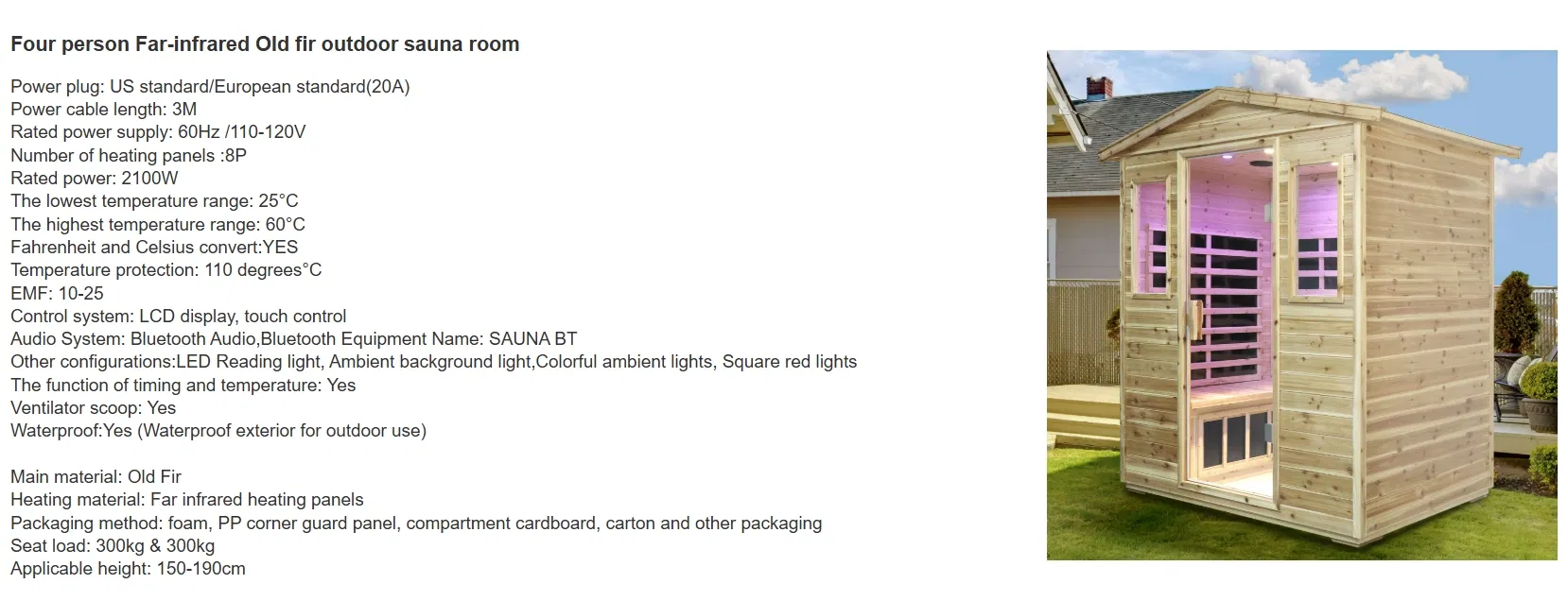 Four Person Far-Infrared Old Fir Outdoor Sauna Room