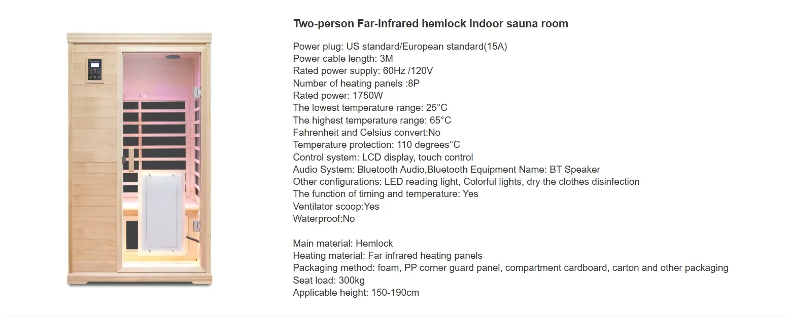 Two-Person Far-Infrared Hemlock Indoor Sauna Room