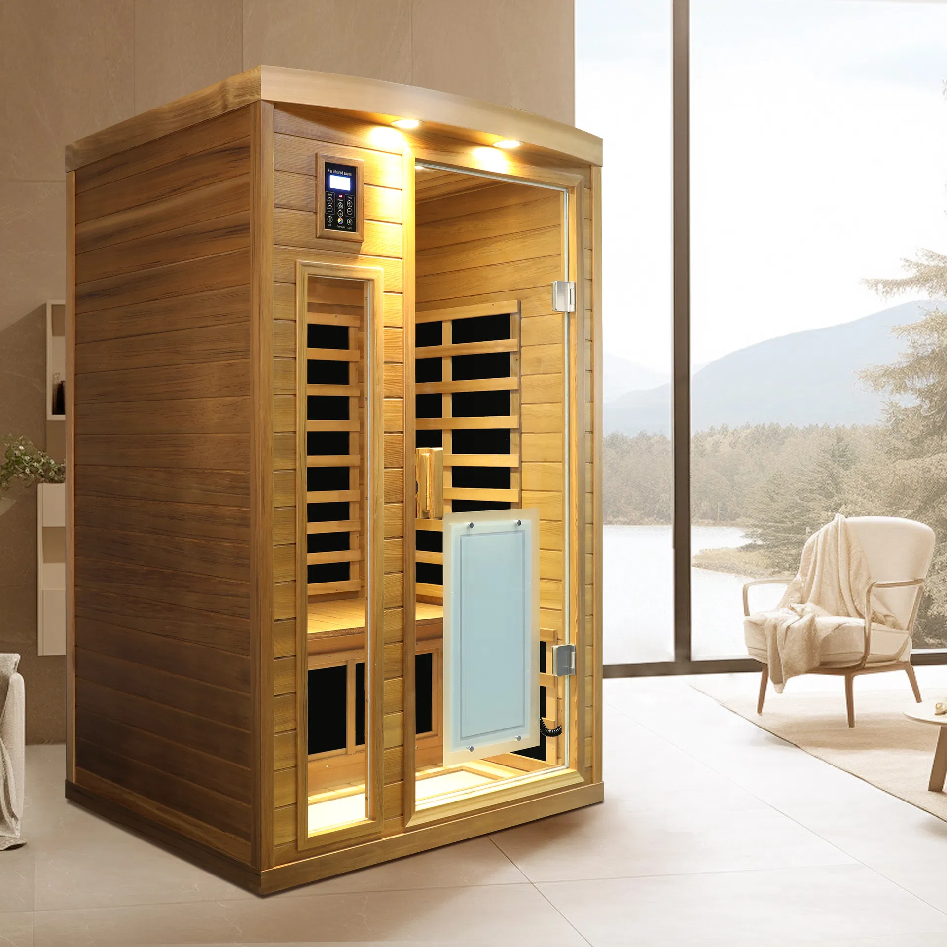 Low Emf Two Person Far Infrared Red Cedar Deluxe Indoor Sauna Room
