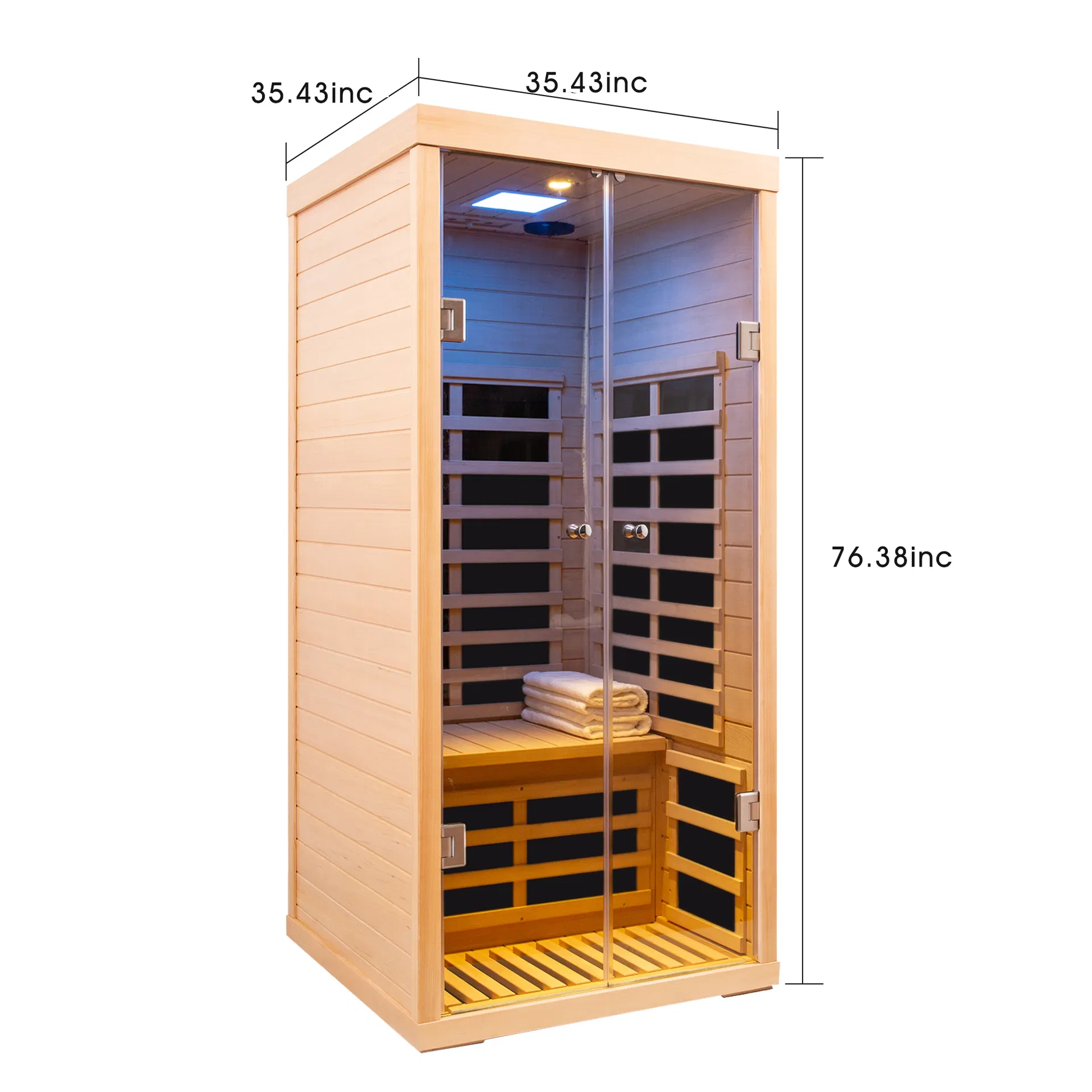 Low Emf One Person Wide Space Hemlock Double Doors Great Glass Luxury Indoor Far Infrared Sauna Room