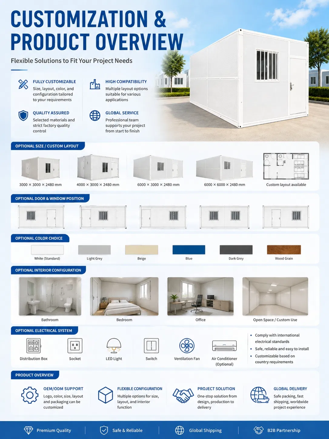 20FT Flat Pack Container House Construction Worker Dormitory CE Certified