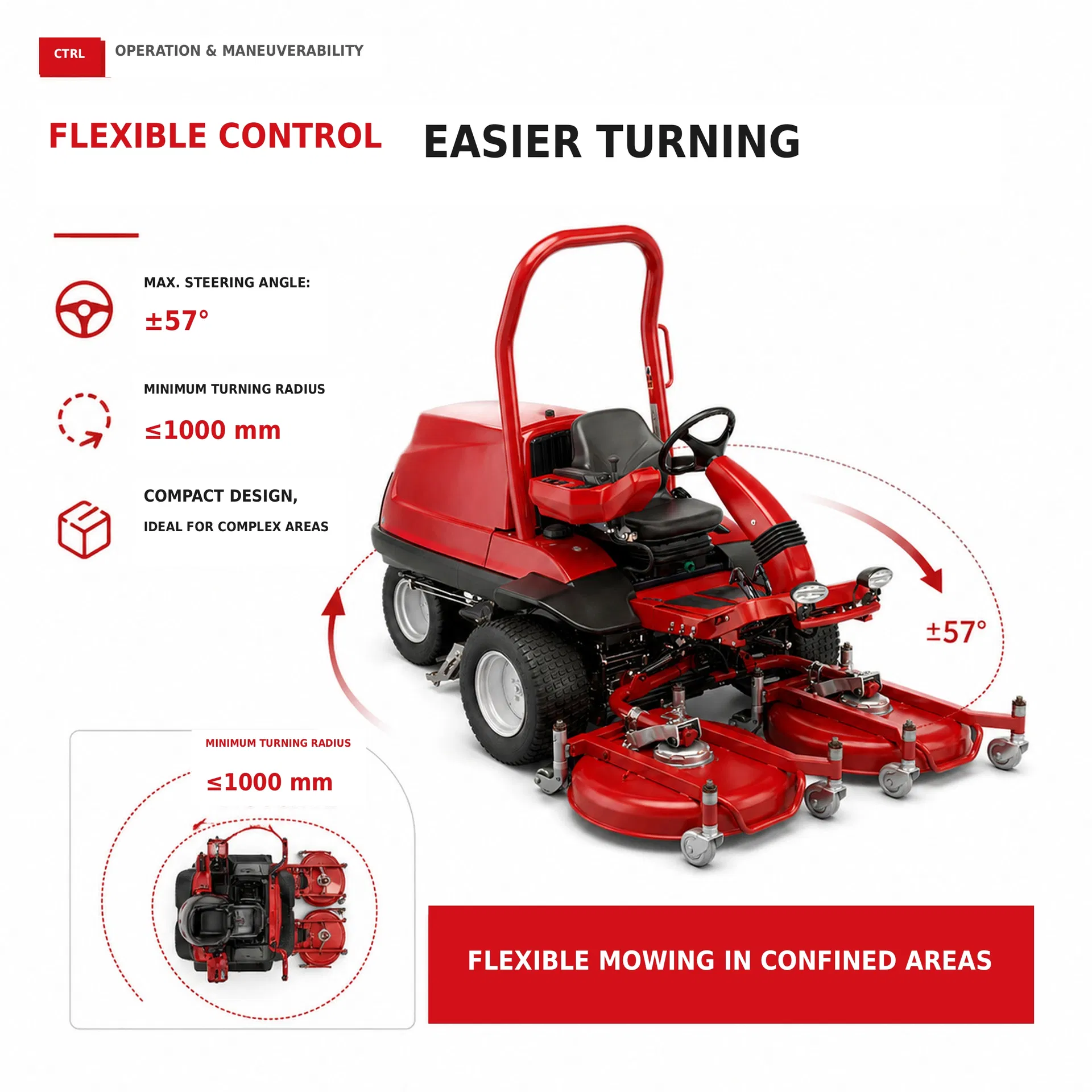Electric Triple Rotary Lawn Mower 1930mm Ride on Grass Cutting Machine 3 Wheel Drive for Golf Courses Parks and Stadiums