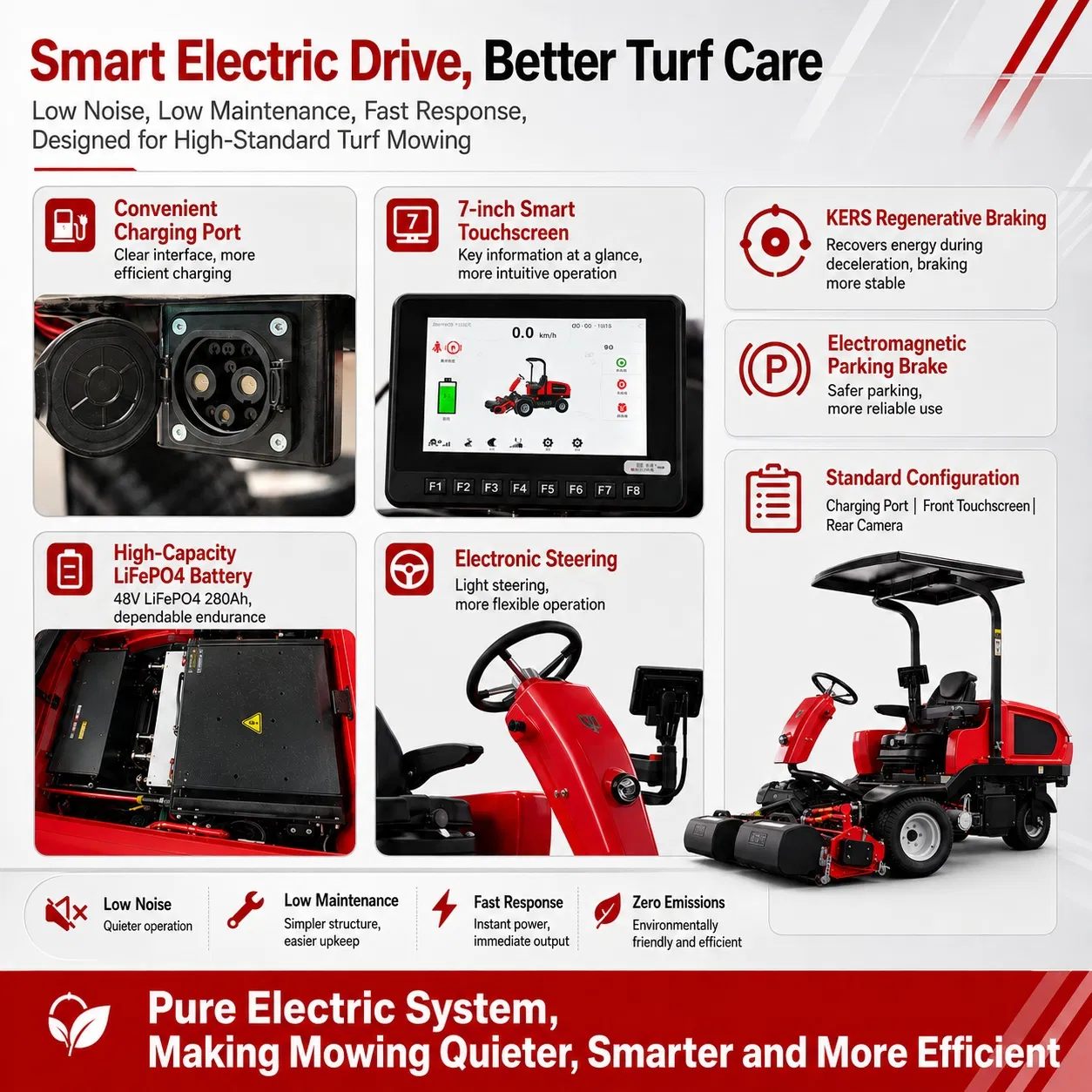 Electric Triple Reel Lawn Mower 48V Battery Powered Ride-on Grass Cutter for Golf Course Sports Field Turf Care