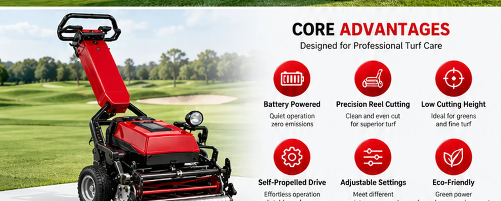 48V Electric Golf Green Mower with 22 Inch Cutting Width for Putting Green