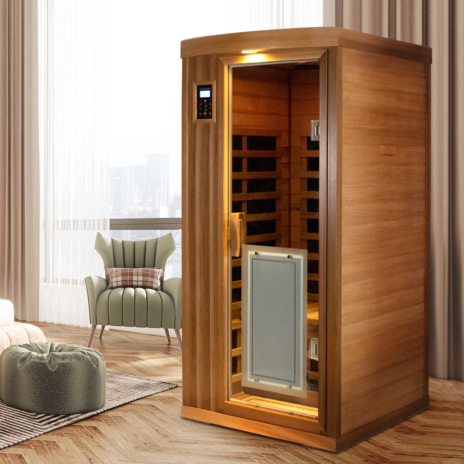 Low Emf One Person Far Infrared Red Cedar Deluxe Indoor Sauna Room