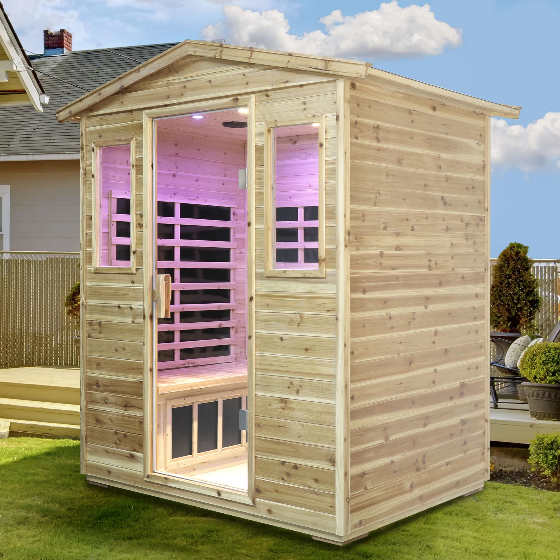 Four Person Far-Infrared Old Fir Outdoor Sauna Room