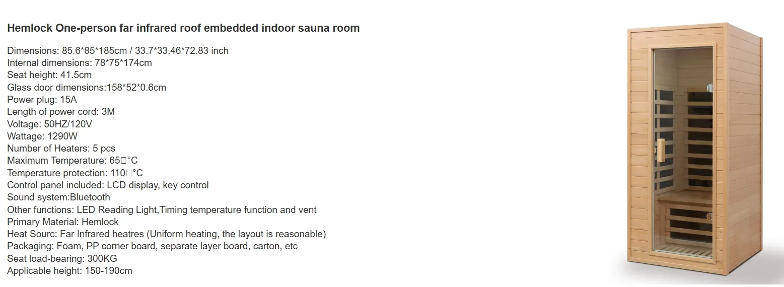 Hemlock One-Person Far Infrared Roof Embedded Indoor Sauna Room