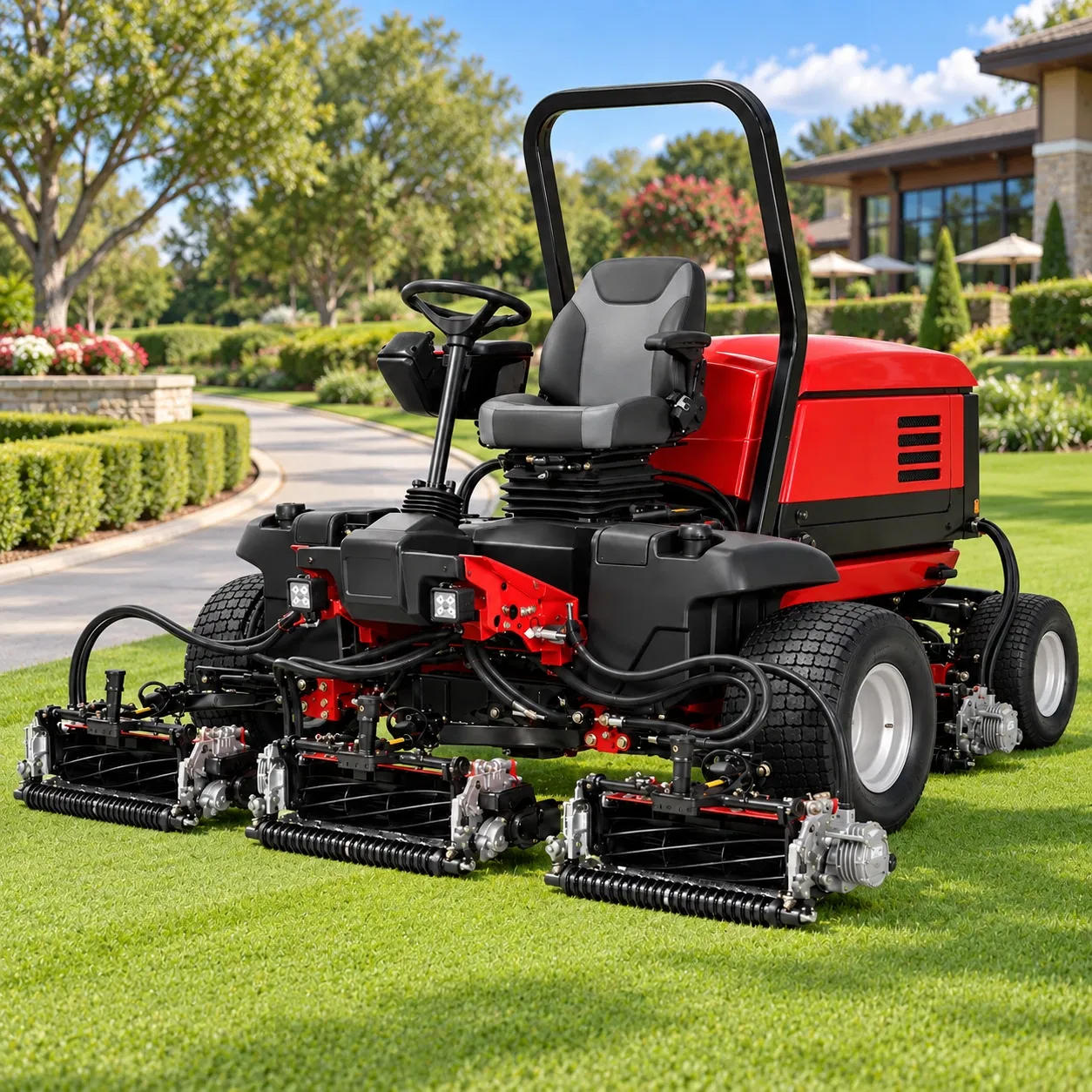 4WD Electric 5-Gang Reel Mower LiFePO4 Battery Powered Golf Course Fairway Mowing Machine