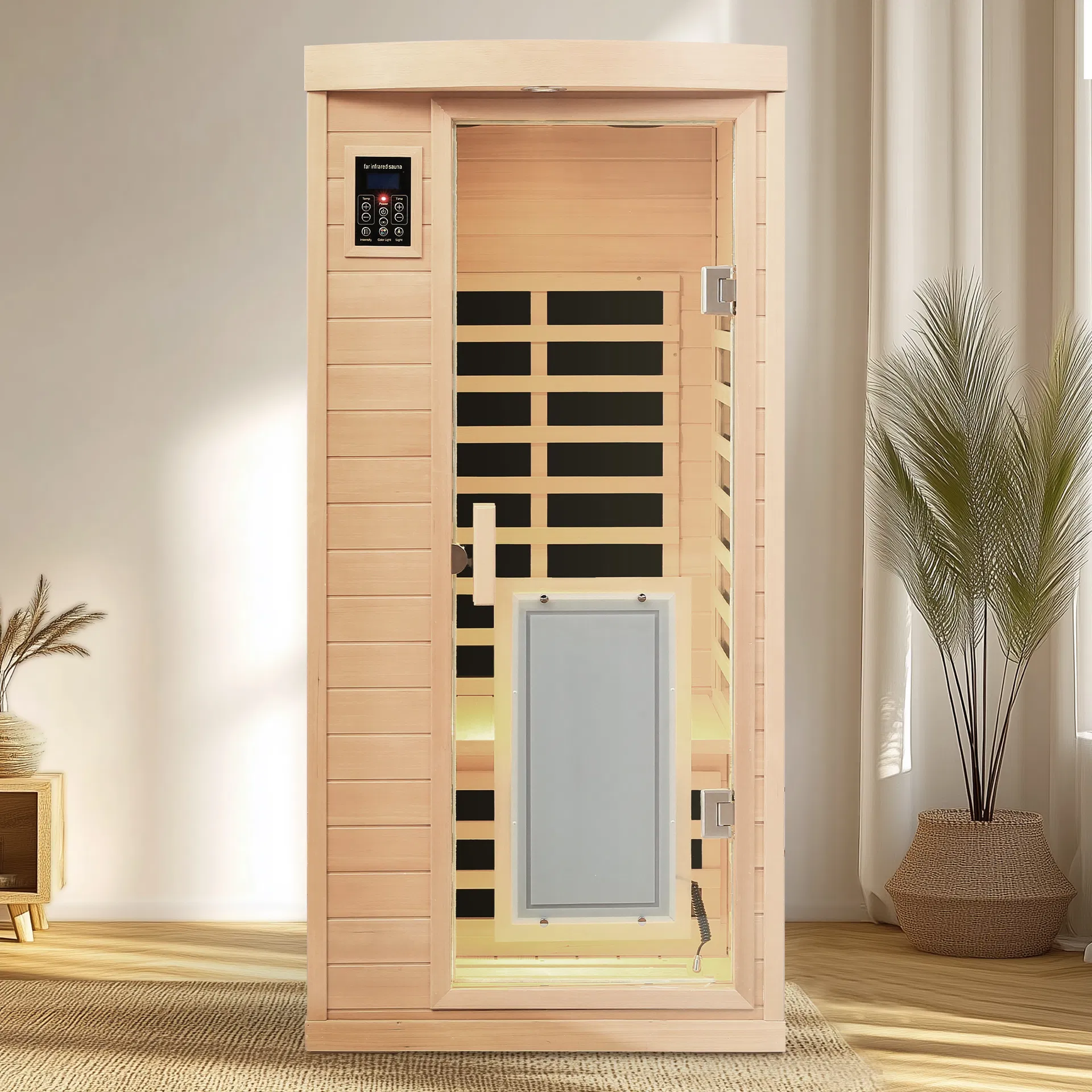 Low Emf, There Is Also a Heating Plate on The Glass Door, Hemlock Wood Far-Infrared Indoor One Person Sauna Room