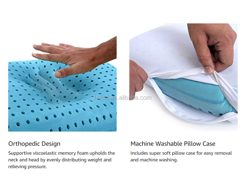 Ventilated soft comfortable gel infused visco memory foam pillow with