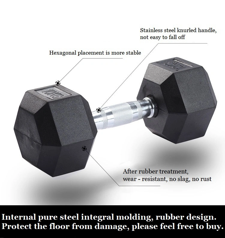 Hot Selling Arm Fitness Equipment 10kg Dumbbell Gym Custom Hex Rubber Dumbbell